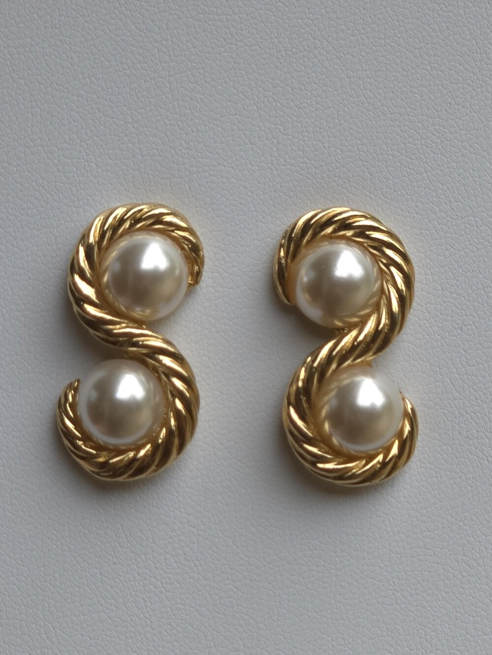Napier Gold-Tone Twist Earrings with Pearl Cabochons